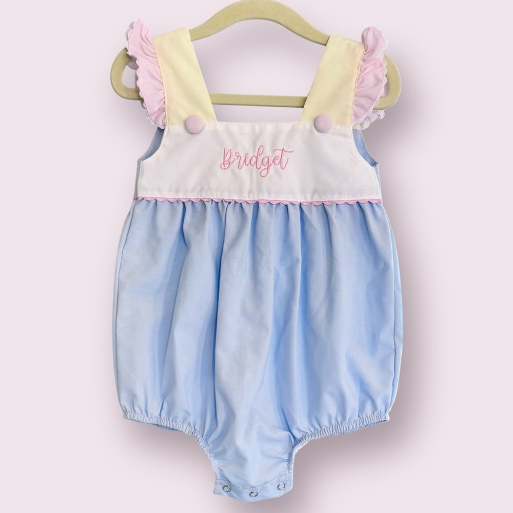 Bridget Monogrammed Embroidered Colorblock Bubble, Sweet Dreams, Classic Whimsy